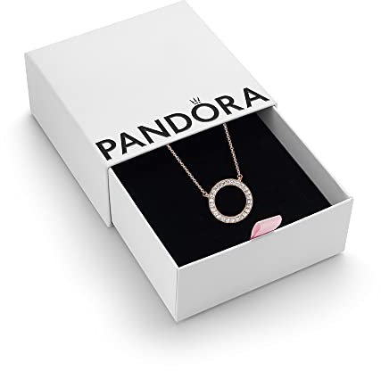 Pandora Signature Women's 14k Rose Gold-Plated Circle of Sparkle Cubic Zirconia Pendant Necklace, 45cm, With Gift Box