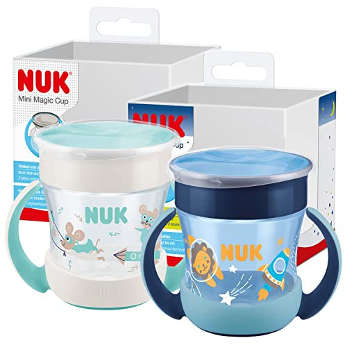 NUK Mini Magic Cup Trinklernbecher mit Leuchteffekt | 6+ Monate | 160 ml | auslaufsicherer 360°-Trinkrand | ergonomische Griffe | BPA-frei | Blau/mint