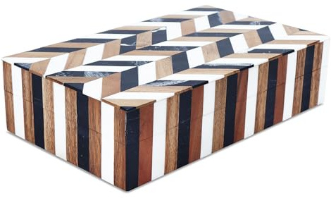 Handicrafts Home Decorative Storage Box with Lid Wooden Storage Organizer Box Multi Purpose Storage Box for Home Use, 10x6x2.5 Natural Wood Resin Inlay Marquet Cosmo Box Collection