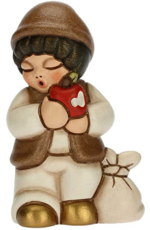 THUN - Nativité 2022 - Figurine crèche Enfant avec Pomme en céramique décorée à la Main, Version Robe Blanche - Ligne crèche Classique - 4,3 x 3 x 6,5 cm h