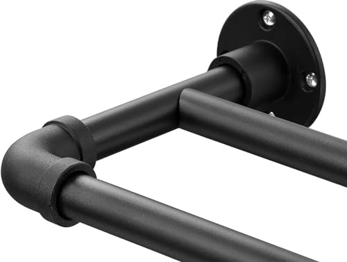 Tringles à Rideaux Double Style Industriel, 73-127cm Tringle à Rideau Extensible avec Tête de Bride et Supports, Tringle à Rideaux Réglables en Acier Inoxydable Décorative pour Salon/Noir Mat
