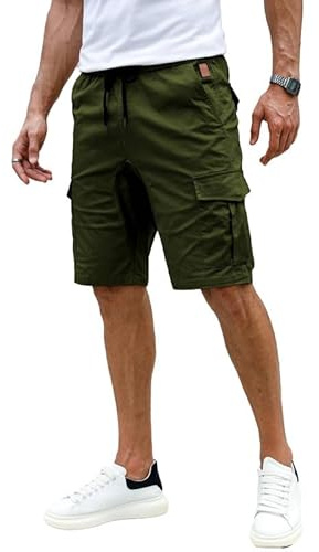Elegancity Kurze Hosen Grün Herren Cargo Shorts Sommer Freizeithose Kurze Elastische Taille Chino Shorts Mit 6 Taschen S