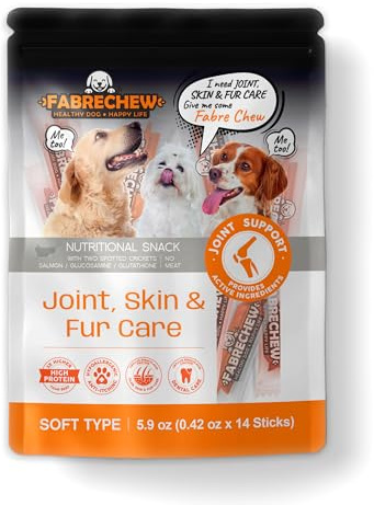 Fabrechew Cricket & Salmon Protein Dog Treats – Hypoallergenic High-Protein Soft Dental Chews for Sensitive Dogs 14 Pcs (Joint, Skin & Fur Care)
