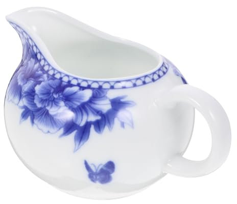 Ciieeo Small Creamer Pitcher Chinese Style Porcelain Coffee Milk Jug with Handle, Porcelain Gravy Boat, 170ml Capacity for Home Use, White Ceramic, Elegant Blue and White Design