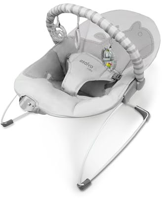 Hamaca MUMMY Musical - Balancín Reclinable desde Nacimiento, con Vibración Suave, Arco de Juegos, Arnés 3 Puntos, Plegado Compacto, Fácil de Limpiar, hasta 9 kg - Hippo Gris Asalvo