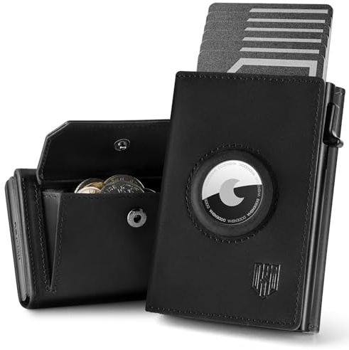 DODENSHA Airtag Wallet Portafoglio da uomo Smart Airtag con scomparto per monete, protezione RFID e capacità per oltre 10 carte di credito, design MagSnap (Nero)