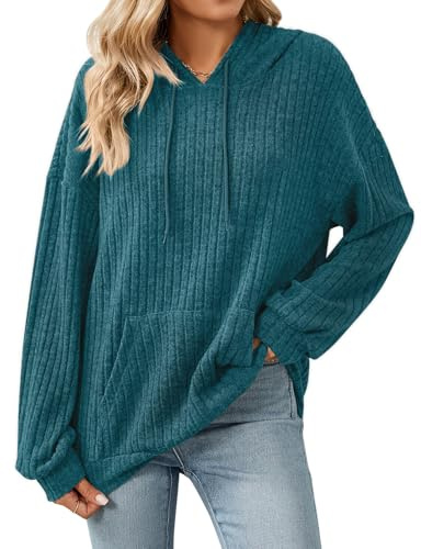 Gemulate Jumpers for Women Long Sleeve Tops Sweaters with Pocket Ladies Lightweight Drawstring Hoodie Sweatshirts S-2XL