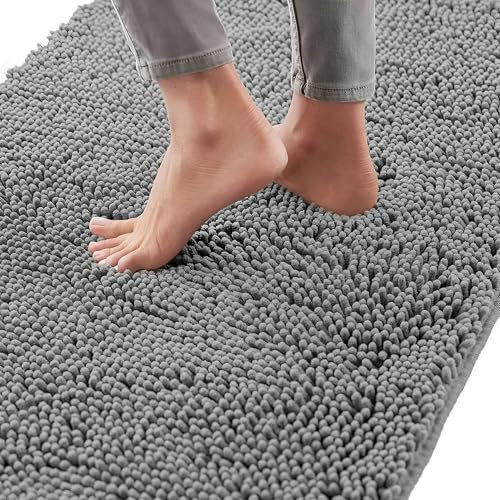 EXVERTEM Badezimmerteppich rutschfeste Badematte Waschbar Badteppich Weich Badvorleger Saugfähige Duschvorleger für Badezimmer - 50x80 cm (Grau)
