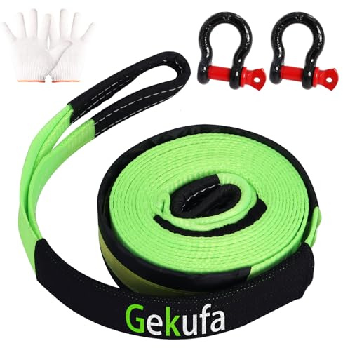 Gekufa Abschleppseil pkw 5M x 5cm, 10 Tonnen (22046 Lbs) Abschleppseil Auto Kit mit 2 Verstärkten Haken und Reflektierenden Streifen, Abschleppseile Für Off-Road Recovery (Grüner)