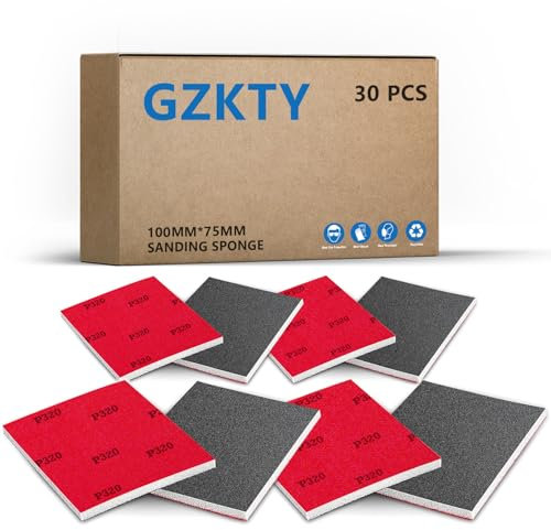 GZKTY Juego de 30 esponjas abrasivas de 75 mm x 100 mm, Grano P320, Bloque de Lijado para Pintura de Coche, Esponja abrasiva para Metal, modelismo, Barniz y Madera.