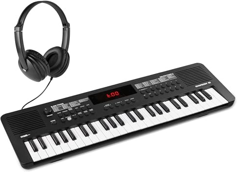 MAX Rhapsody49 - Piano eléctrico de 49 teclas para principiantes con función de aprendizaje, teclado con altavoz, pantalla LED, 80 canciones de demo, 300 de sonido y ritmos, USB-C, Midi y auriculares