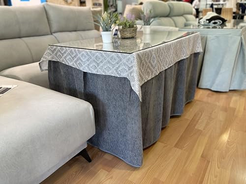 Genérico Ropa Chenilla de Mesa Camilla Rectangular (Gris) con 8 Pliegues - Incluye tapete - Varias Medidas - Falda Mesa Camilla, Enaguillas, Enaguas, Ropa Chenilla (120 x 70 cm (72 cm de Alto))