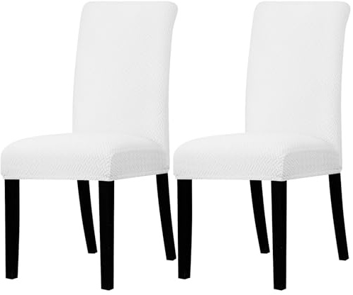 Lellen Dining Chair Covers Set of 2 - Stretch Dining Room Chair Slipcovers Removable Washable Dining Chair Protectors Cover Chair Seat Covers Kitchen Chair Covers for Home(White)