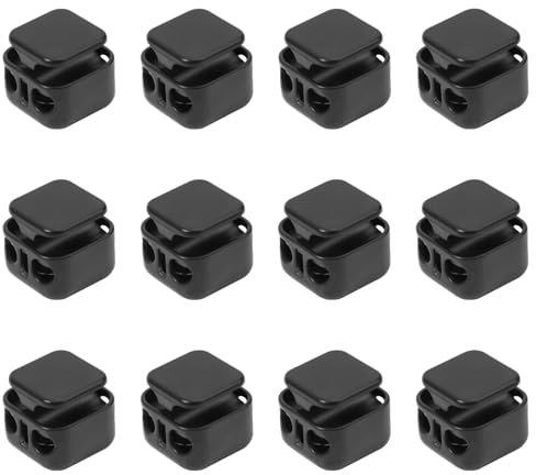 12pcs Heavy Duty Cord Locks, Double Hole Metal Press Fastener End Stopper Toggles Slider Draw String Clip for Lanyard Paracord Pants Hats Shoelaces Drawstrings (Black)