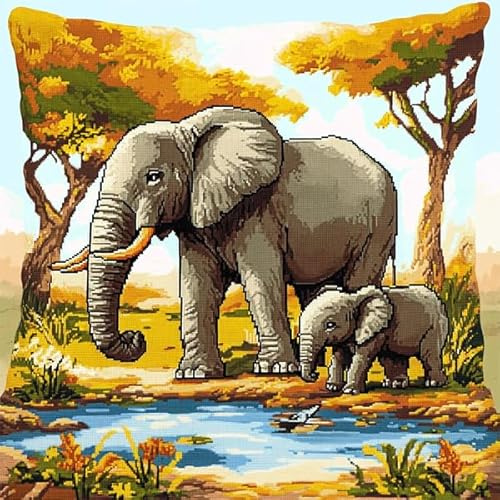 ANSIWEIGO Kit per cuscino a punto smirne, federa per cuscino fai da te all'uncinetto con tela prestampata, filato e gancio, kit per la creazione di tappeti per divano o decorazione della casa (43 x 43