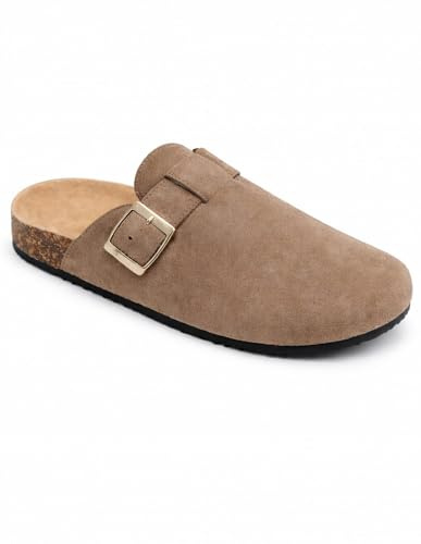 Sabots Femme Confort Anatomique en Suédine – Mules Semelle Liège Antidérapante, Chaussures Légères Intérieur Extérieur
