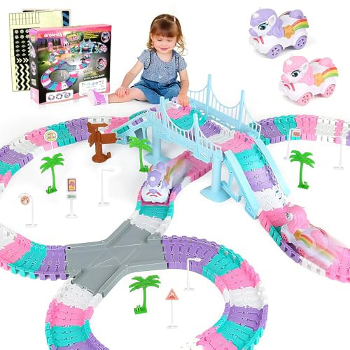 Coroiesty 268 PCS Unicorn Race Tracks for Kids Toys, Flexible DIY Track Set