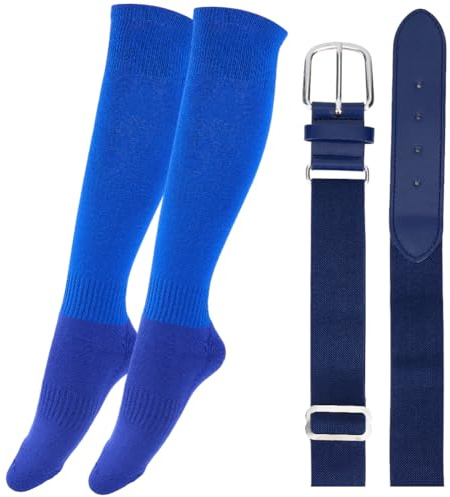 CALFOVERA Conjunto de Calcetines Y Cinturón de Béisbol Elite Team Sport, de Poliéster Elástico, de Cuero Sintético, Ajustable, con Cierre de Aleación, para Jóvenes Y Adultos (Azul)
