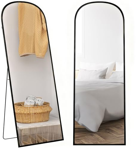 HOMCOM Espejo de Pie Cuerpo Entero 165x60 cm, Espejo de Pared Rectangular con Soporte, Marco de Aleación de Aluminio, 2 Formas de Uso, para Salón, Entrada y Dormitorio, Negro