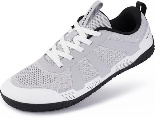 WHITIN Men’s Wide Width Barefoot Minimalist Shoes Zero Drop Size 9.5 Rubber Soft Flat Sole Training Breathable Sport Gym Light Grey 42.5