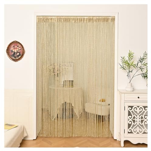 GreatRise Cortina de hilos para puerta, 100 x 200 cm, con túnel de barra, con flecos, acortable, para separador de ambientes, protección contra moscas, cafetería, ventana, decoración del hogar