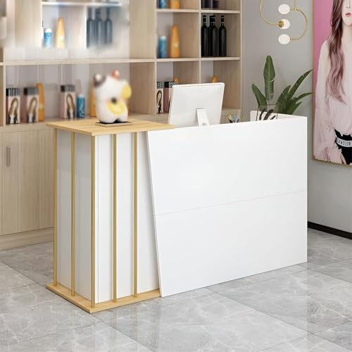 GDBTDL Bancone Reception Ufficio con Cassetti Serratura e Ripiani, Banco Cassa Moderno in Legno per Salone, Negozio, Hotel, Supermercato o Centro Estetico