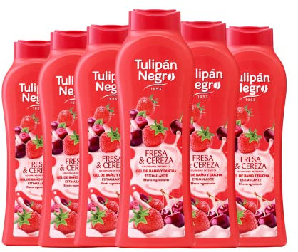 PACK 6 UDS. GEL DE BAÑO FRESA Y CEREZA 650ML, TULIPÁN NEGRO.