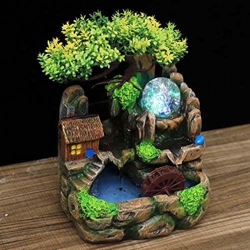 Dioche Fontaine de Table décorative d'intérieur, Fontaine Zen Salon avec atomiseur et lumière LED, Fontaine à Cascade légère Zen pour Maison intérieur et extérieur (UE)