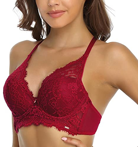 SHEKINI Reggiseno con Ferretto Donna Reggiseno Push Up Pizzo Scollatura Profonda Schiena Nuda Donna Sexy Lingerie Incrociato Dietro