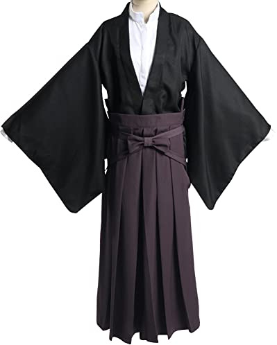 Unisex Japanese Samurai Hakama Uniform Kendo Kimono Suit Aikido Judo Cosplay Tradtional Martial Arts Costume (17# Black, S)