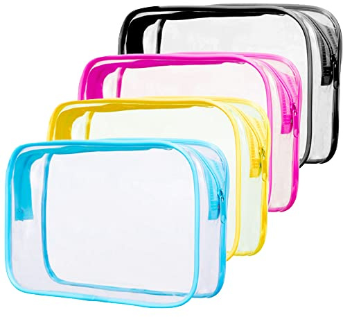Rebanky 4 Stycken Transparent Vättdäta Travelväskor Väska Genomskinlig Transparent med Dragkedja Resa Toalettväskor för Kvinnor Män, 4 Färger, 25x18x6cm, Modern