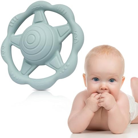 Farout Baby Rassel 0-6 Monate ,Rassel und Beißring in Einem ,Baby Spielzeug ab 3 Monate,Greifling und Beißring als Zahnungshilfe Baby,BPA-frei Silikon, tolles Geschenk für Junge und Mädchen.(grau)