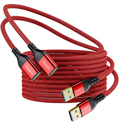 XGMATT USB 3.0 Extension Cable 3M 2Pack,USB A Male to A Female Cable USB Extension Lead High Speed Data Transfer Compatible for Printer, Scanner, Camera, Keyboard, Card Reader, Hard Drive,Red