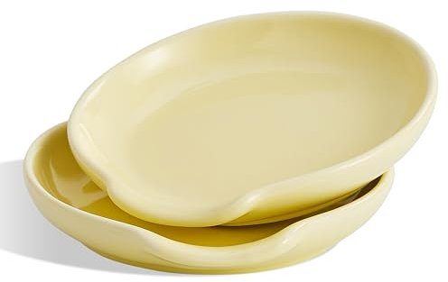 Swuut Porte Cuillère Cuisine en Céramique Ensemble de 2 Pour Spatule, Pinces, Gadgets, Cuillère à Café, Support de Cuillère la Cuisinière, Comptoir de Cuisine (Crème)