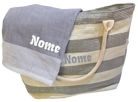 Borsa spiaggia e telo mare personalizzate con ricamo. Set 2 pezzi, borsa mare e telo da donna.. (2024, Multicolore)