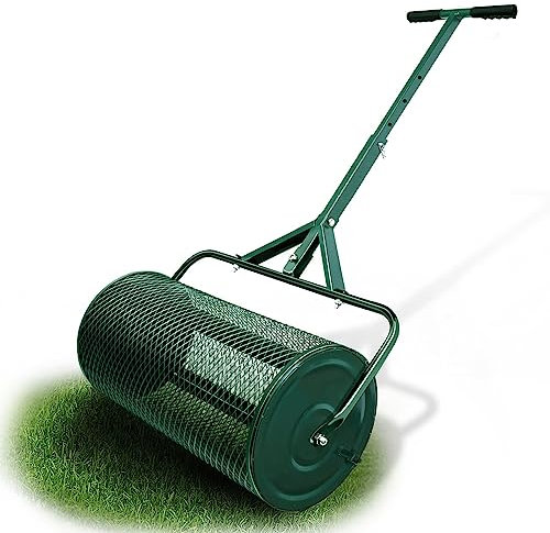 TAUIANE Spargitore Muschio Torba, Spargitore Compost 24 Pollici, Rullo Prato, Manico Lungo Regolabile, Top Dressing Compost, Sporcizia, Pacciame, Terreno, Fertilizzante