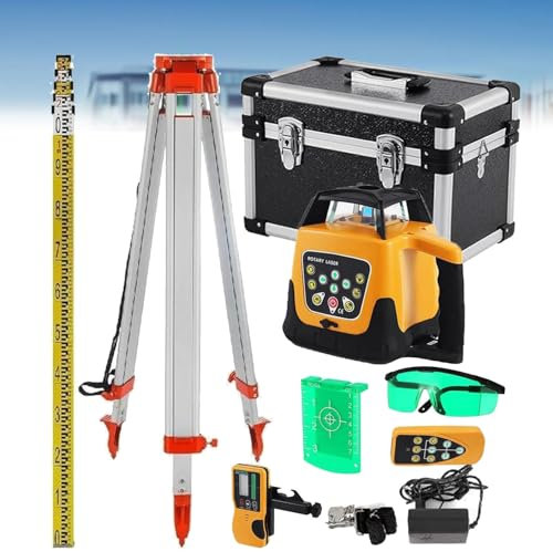 DPLXFPP Rotary Laser Level Red Beam Self-Leveling Vertical Horizontal Cross Line Automatic Laser Level, 500m Range Measuring Equipment for Outdoor Construction Industry - Complete Tools Set,RedBeam