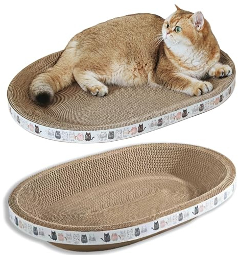 Spindro Tiragraffi per Gatto in Cartone, Confezione da 2, Letto Tiragraffi Ovale Grande, Cuscino Gratta e Sdraio, Ciotola per Unghie, Proteggi Mobili Interno, Forma a Nido