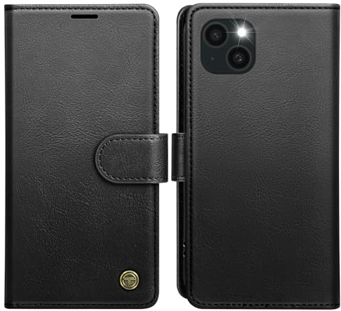 AIMOYU for iPhone 13 Case, Flip Wallet Leather Phone Case with [4 Card Slots] [Kickstand] [RFID Blocking] Magnetic Protective Shockproof Cover for iPhone 13 Phone Case - Black