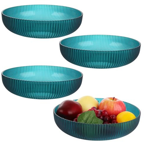 LOPYXBR 4PCS Plastic Fruit Bowls 25CM Large Green Fruit Bowl Stylish Designed Fruit Basket for Kitchens Durable Decorative Bowl