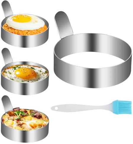CTDMJ - Set di 3 stampi per uova fritte da 9 cm, con spazzola per grasso, in acciaio inox, per cucinare omelette, frittelle, frittelle, frittelle, omelette