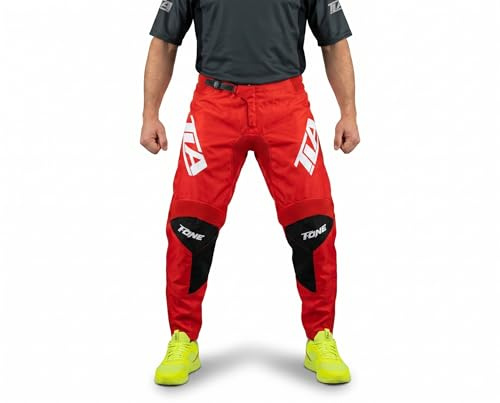 TLA T-One motorcykelbyxor cross, enduro, fyrhjulingar, robusta, lätta. Upp i storlek 46-6XL för herr, dam, barn. Motorcykelkläder, Motocrossdräkt, Enduro, fyrhjuling, Röd/Svart, 4XL