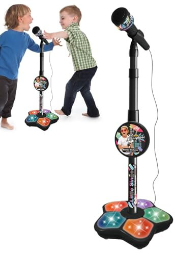Kidi Superstar DJ Studio, Microphone avec Support pour en-fants, Microphone Karaoké en-Fant, Microphone Debout pour en-fants, Microphone LED Debout avec Hauteur Réglable