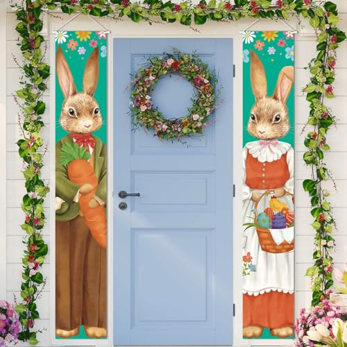 Banner de Pascua, 2 PCS Decoracion Puerta Pascua, Pascua Pancarta de Puerta, Decoración Cubierta Puerta de Pascua, Decoraciones para Fiestas de Pascua de Primavera