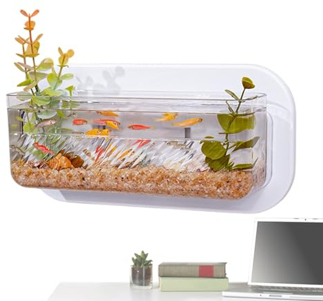 Wall Fish Tank - Compact Flower Pot Aquarium | Small Mounted Fish Bowl | Acrylic Decorative Wall Mounted Tank | Bedroom Kitchen Apartment Dormitory Bowl Display Shelf Decoration