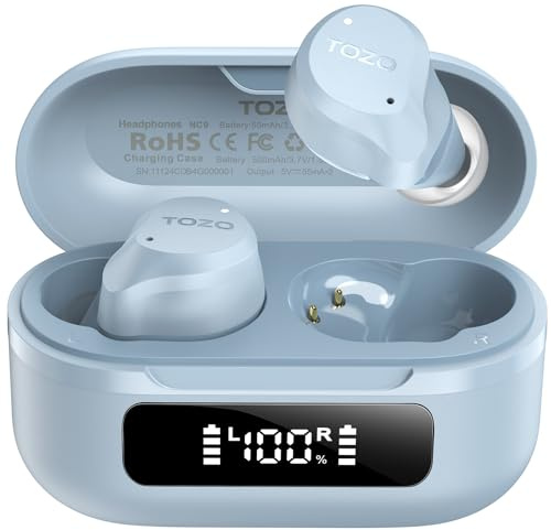 TOZO NC9 Hybrid Active Noise Cancelling Earbuds for Travel Work Calls, 45dB ANC Wireless Earbuds, 6-Mic ENC for Clear Calls, Deep Bass 60H Playtime IPX8 Bluetooth 5.3 Ear Buds with App for Custom EQ
