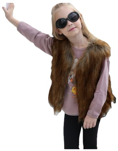 Hrlace Chaleco de piel sintética para niña, cálido, sin mangas, chaleco de forro polar mullido, chaleco de felpa para niños, chaqueta cálida sin mangas, chaqueta de invierno, chaleco de forro polar