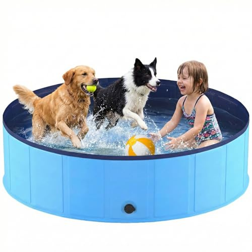 Piscina Plegable para Perros 158 x 30 cm, Base Antideslizante, Vaciado rápido, bañera para Perros, Piscina de PVC Reforzado