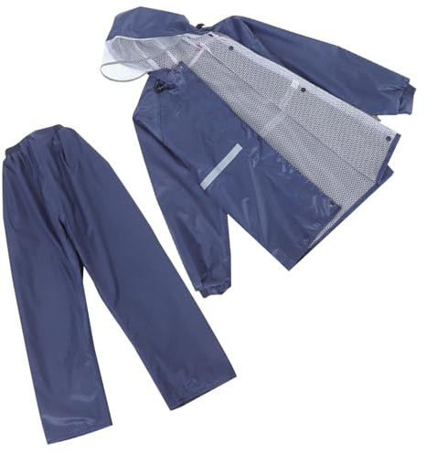 HEALEEP Chaqueta y Pantalón Impermeables XXL para Moto Unisex, Traje de Lluvia Reflectante de Doble Capa en Oxford Azul Oscuro Forro de Malla, Equipo de Lluvia para Exteriores y Ciclismo