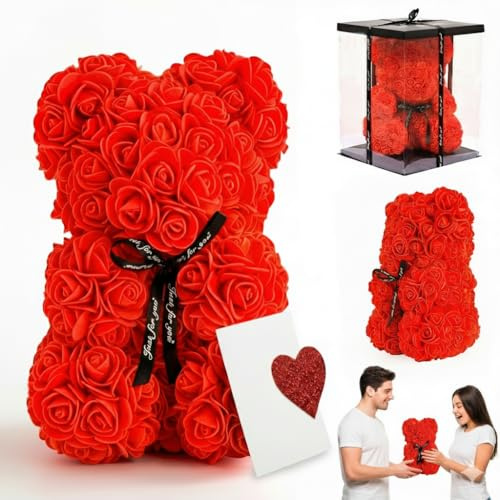 Oso Rosas Eternas Foam 25cm con Caja Regalo y Lazo, Tarjeta Personalizada - Regalos para Día de la Madre, Regalos para Mujer, personalizado para mujer, para mi madre, Set regalo Mujer, Oso Flor Eterna